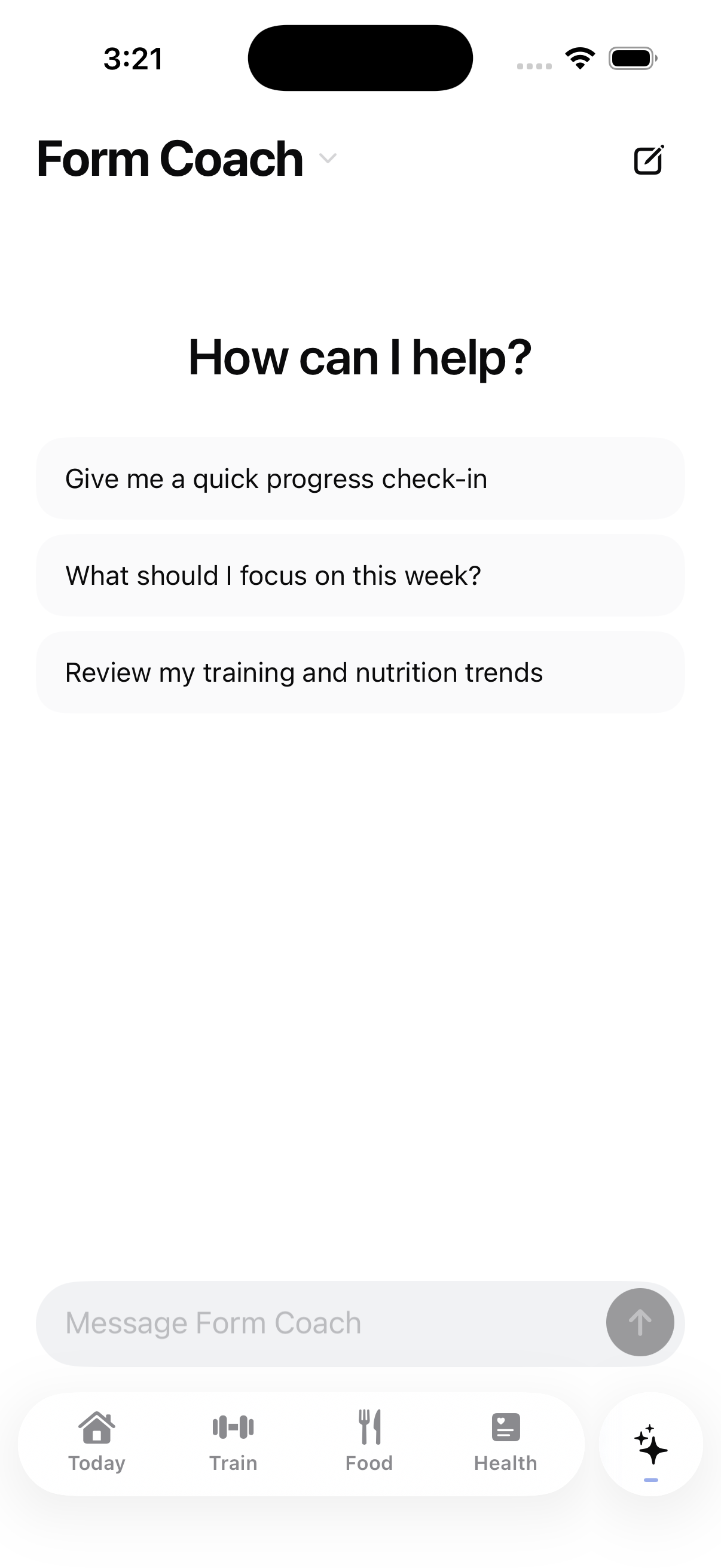 Form Coach screen